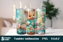 Flower bear Happy Easter tumbler wrap sublimation design Product Image 1