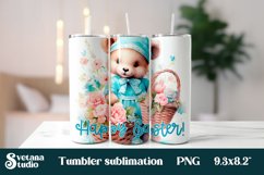 Flower bear Happy Easter tumbler sublimation Product Image 1