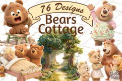 Fairy Tale Storybook Bears Cottage Clipart PNG Product Image 1