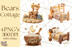 Fairy Tale Storybook Bears Cottage Clipart PNG Product Image 1