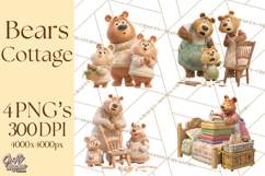 Fairy Tale Storybook Bears Cottage Clipart PNG Product Image 1
