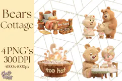 Fairy Tale Storybook Bears Cottage Clipart PNG Product Image 1