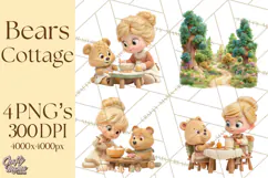 Fairy Tale Storybook Bears Cottage Clipart PNG Product Image 1