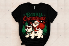 Beary Christmas PNG, Santa Riding Polar Bear Clipart, Funny Product Image 3