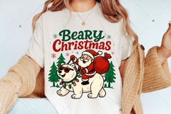 Beary Christmas PNG, Santa Riding Polar Bear Clipart, Funny Product Image 2