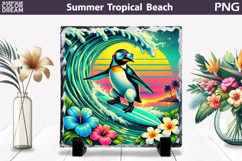 Retro Penguin Beach Sunset | Tropical Summer Sublimation Product Image 1