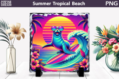 Retro Sea Lion Beach Sunset | Tropical Summer Sublimation Product Image 1