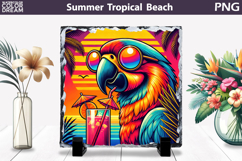 Retro Scarlet Macaw Beach Sunset | Tropical Summer Sublimati Product Image 1