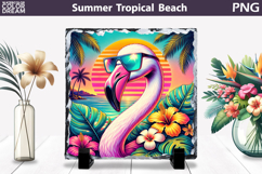 Retro Flamingo Beach Sunset | Tropical Summer Sublimation Product Image 1