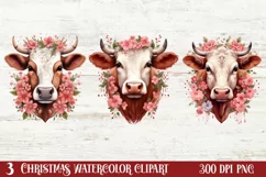 Beautiful Christmas Cow Clipart, Christmas Cow Clipart Product Image 1