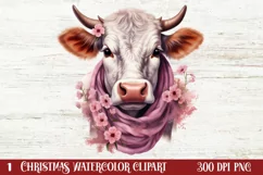 Beautiful Christmas Cow Clipart, Christmas Cow Clipart Product Image 1