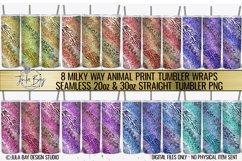 Beautiful colored tumblers with marble milky way texture and animal prints