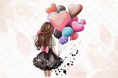 Beautiful Girl with Balloons Hearts Watercolor Sublimation Product Image 5