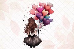 Beautiful Girl with Balloons Hearts Watercolor Sublimation Product Image 4
