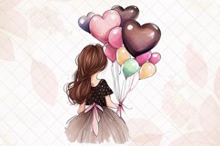Beautiful Girl with Balloons Hearts Watercolor Sublimation Product Image 3