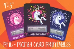  Beautiful Unicorn Birthday Card. Printable Money Holder Template. Print and Cut PNG files