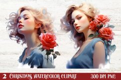 Beautiful Winter Roses Clipart, Christmas Rose Clipart Product Image 1