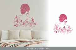 Woman Hair Bun with Lily Flowers on Her Back SVG Design Product Image 1