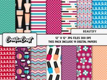 Makeup Digital Paper, beauty salon graphics, illustrations Product Image 2