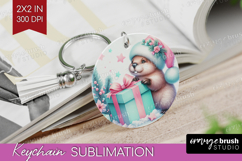Beaver Pastel Christmas Keychain PNG Coquette Xmas Keychain Product Image 1