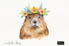 Watercolor Beaver Flower Crown Clipart | Watercolor Animal Product Image 1