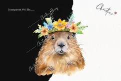 Watercolor Beaver Flower Crown Clipart | Watercolor Animal Product Image 2