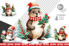 Watercolor Beaver Christmas Clipart Product Image 1
