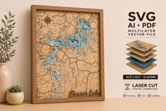 Beaver Lake 3D Wooden Map Laser Cut Files Product Image 1
