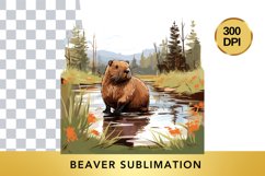 Watercolor beaver Clipart , Animal Sublimation PNG Product Image 1