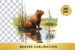 Watercolor beaver Clipart , Animal Sublimation PNG Product Image 1