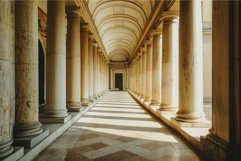 Sunlight illuminating a hallway with stone columns Product Image 1