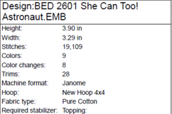 She Can Too! Astronaut Machine Embroidery Design Product Image 2