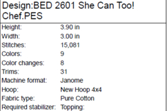 She Can Too! Chef Machine Embroidery Design Product Image 2