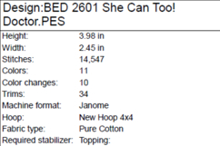 She Can Too! Doctor Machine Embroidery Design Product Image 2