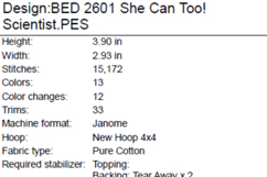 She Can Too! Scientist Machine Embroidery Design Product Image 2