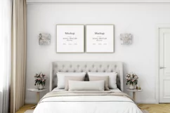 Frame mockup in bedroom, Mockup PSD JPG PNG Product Image 1