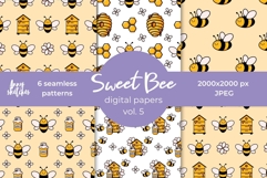 Bee Digital Paper Summer Papers Yellow Seamless pattern Product Image 1