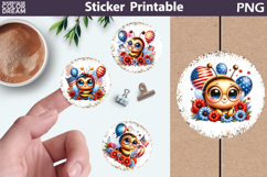 Bee Floral 4th of July Sticker | Patriotic Round Sticker Product Image 1