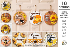 Bee and Sunflower Round Signs Bundle Laser Cut Product Image 1