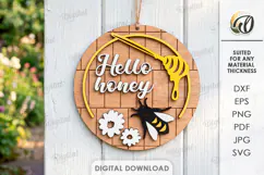 Bee Round Sign Laser Cut. Honey Bee. Hello Honey SVG Product Image 1