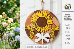 Sunflower Round Sign Laser Cut. Wall Hanger SVG Product Image 1
