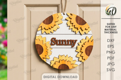 Sunflower Round Sign Laser Cut. Wall Hanger. Sunny SVG Product Image 1