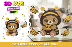 Cute Bee Bear 3D SVG Product Image 1