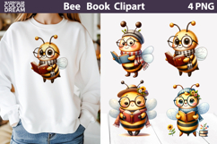 Bee Reading Clipart PNG | Cute Book Lover Sublimation Product Image 1