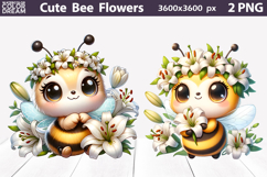 Cute Bee Clipart | White Lily Floral Bumblebees Product Image 1