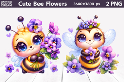 Cute Bee Clipart | Violet Flower Crown Bumblebees Product Image 1