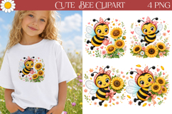 Cute Bee Clipart | Sunflowers Bee Sublimation PNG Product Image 1
