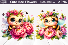 Cute Bee Clipart | Peony Flower Crown Bumblebees Product Image 1