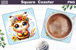 Yellow Pink Daisy Bee Square Coaster | Bumblebee Wildflowers Product Image 1