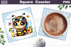 Hawaiian Plumeria Bee Cocktail Coaster | Summer Tropical PNG Product Image 1